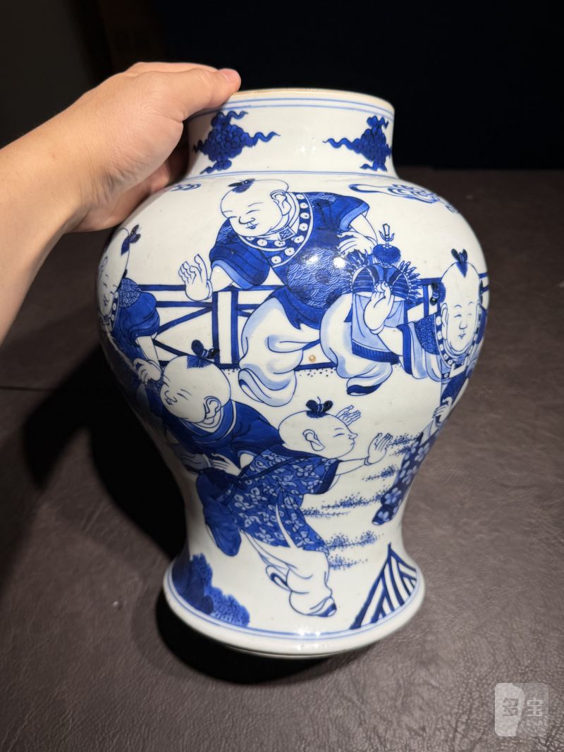 清康熙 青花婴戏图大罐 - 图5